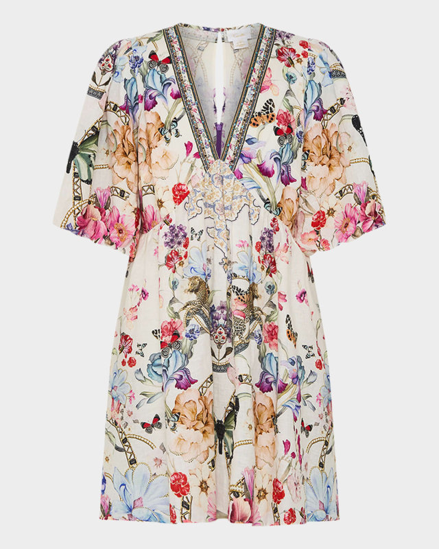 Monserrate Magic V-Neck Puff-Sleeve Mini Dress